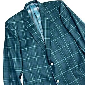 Custom Tailored Sport Coat Marzoni Italian Wool Mens 42 Green Plaid Blazer